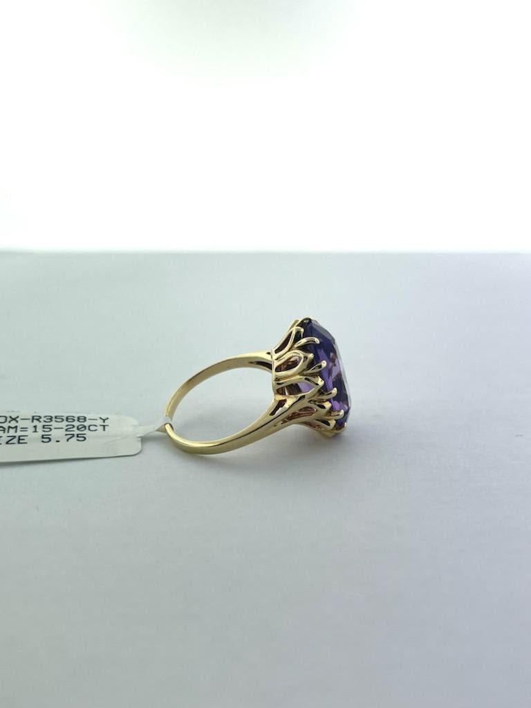 Women's 14K Yellow Gold Amethyst Cocktail Ring For Sale