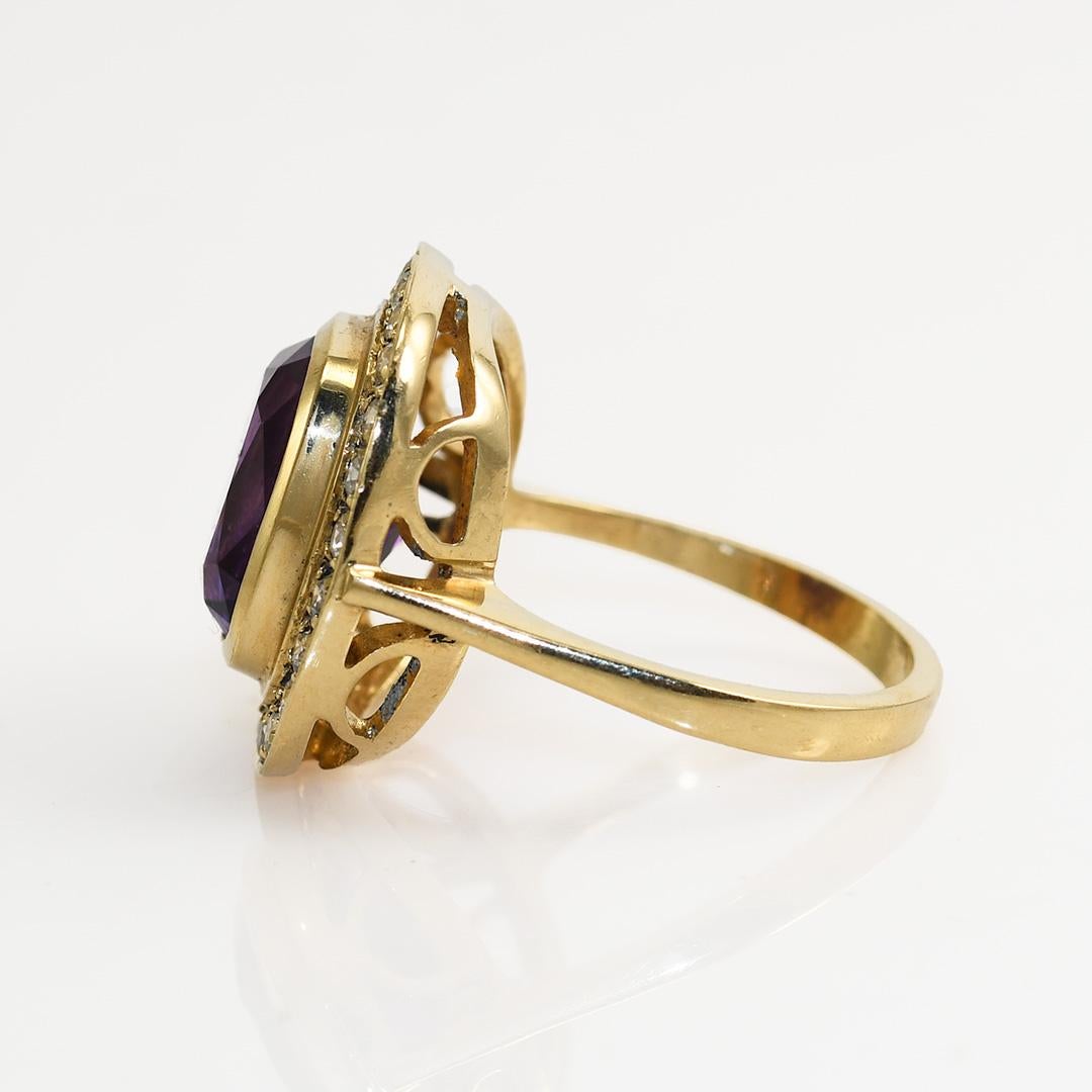 14K Yellow Gold Amethyst & CZs Ring-5.2gr For Sale 1