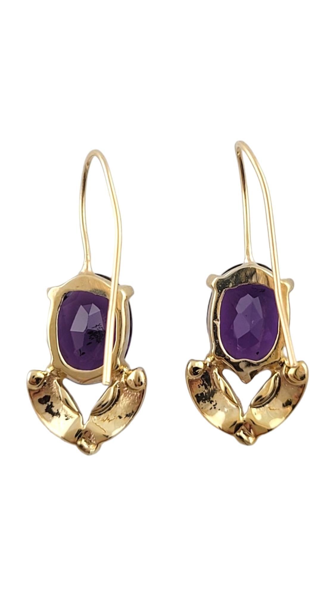 14K Yellow Gold Amethyst Dangle Earrings #18087 In Good Condition For Sale In Washington Depot, CT