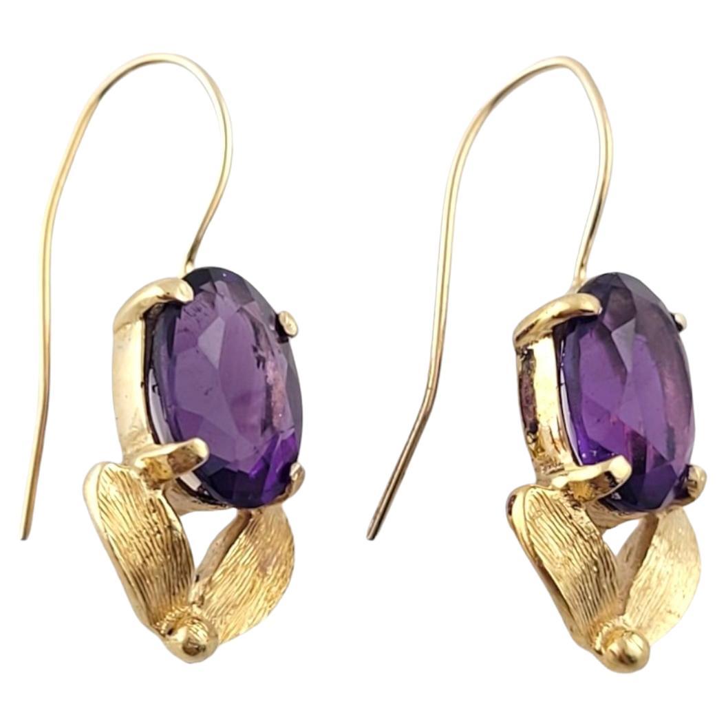 14K Gelbgold Amethyst-Ohrringe mit Ohrhänger #18087