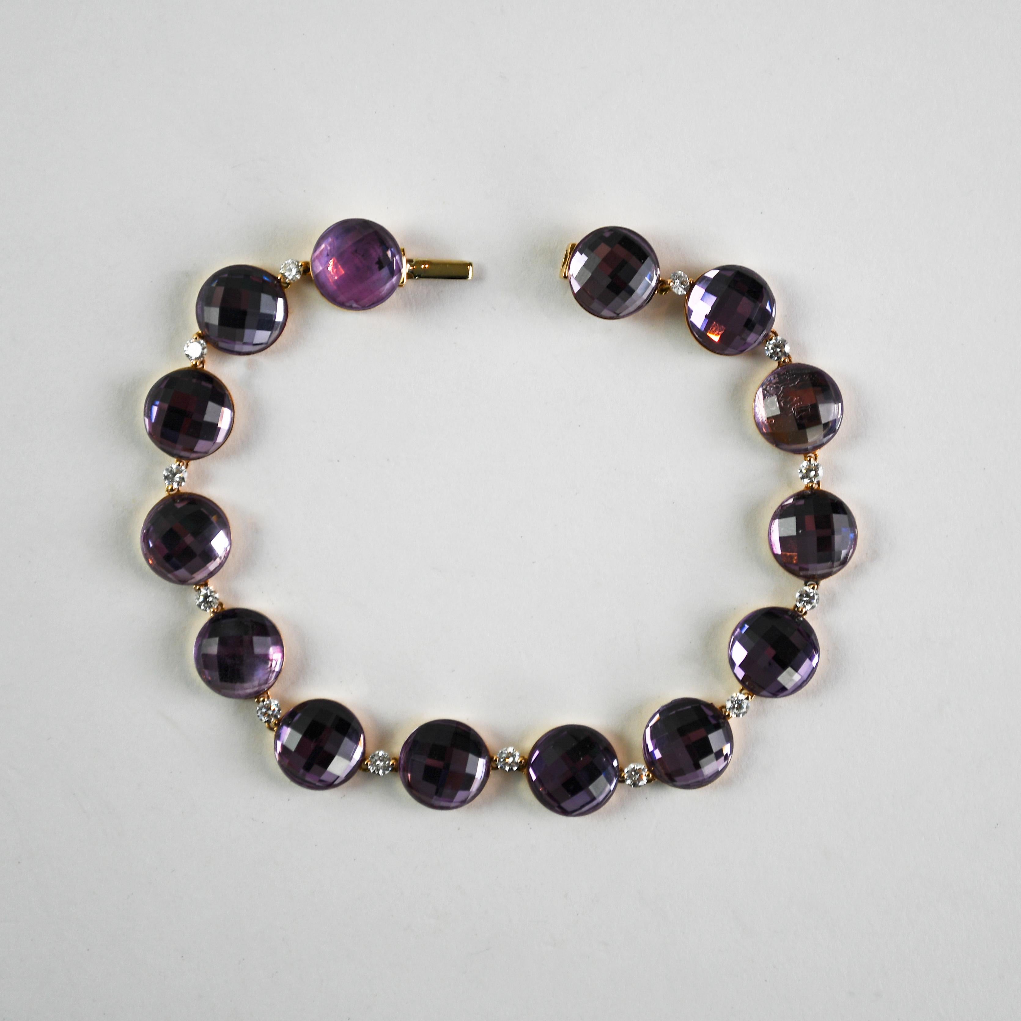 14K Yellow Gold Amethyst & Diamond Bracelet 18.6g In Excellent Condition For Sale In Laguna Beach, CA