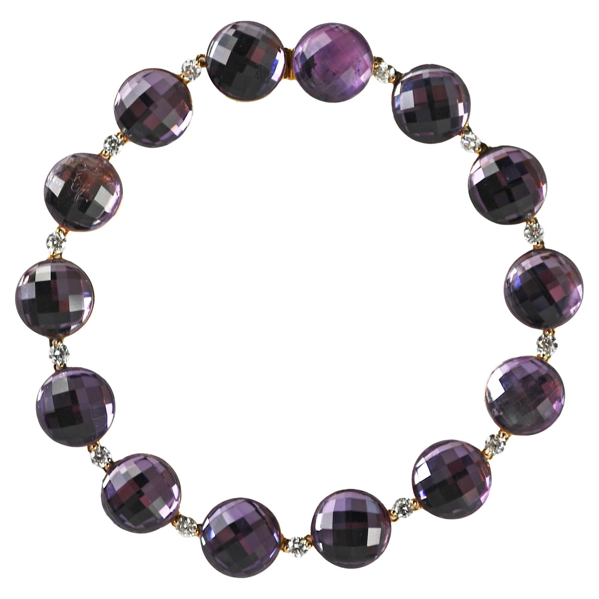14K Yellow Gold Amethyst & Diamond Bracelet 18.6g
