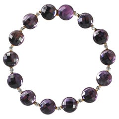 14K Yellow Gold Amethyst & Diamond Bracelet 18.6g