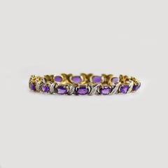 Bracciale in oro giallo 14K con ametista e diamanti - Lunghezza 7"