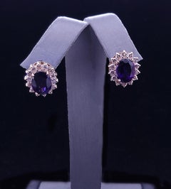 14K Yellow Gold Amethyst & Diamond Clip-On Earrings, 11ct Amethyst