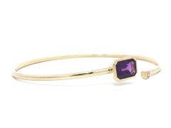 14k Yellow Gold Amethyst & Diamond Flexible Bypass Open Cuff Bangle Bracelet
