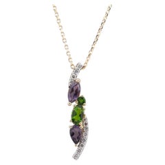 14K Yellow Gold Amethyst & Diamond Multi-Stone Pendant Necklace