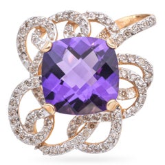 14k Yellow Gold Amethyst Diamond Pendant