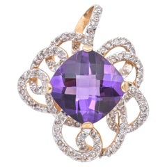 14k Yellow Gold Amethyst Diamond Pendant
