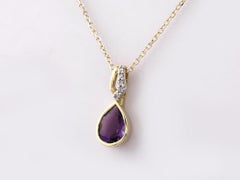 14K Yellow Gold Amethyst & Diamond Pendant Necklace
