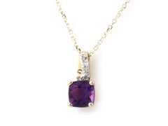 14K Yellow Gold Amethyst & Diamond Pendant Necklace