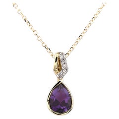 14K Yellow Gold Amethyst & Diamond Pendant Necklace