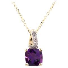 14K Yellow Gold Amethyst & Diamond Pendant Necklace