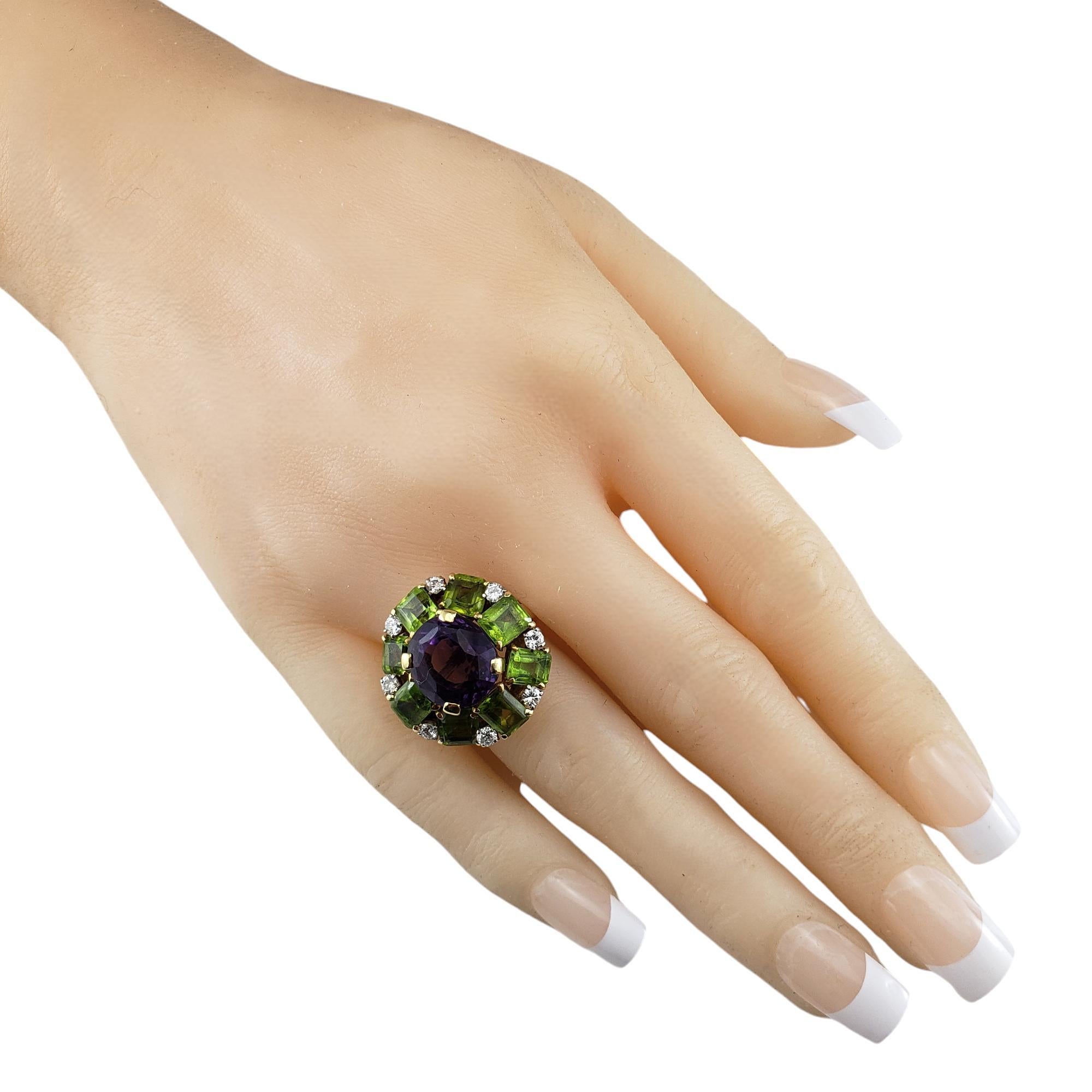 14K Yellow Gold Amethyst, Diamond, & Peridot Cocktail Ring Size 7  #18857 In Good Condition For Sale In Washington Depot, CT