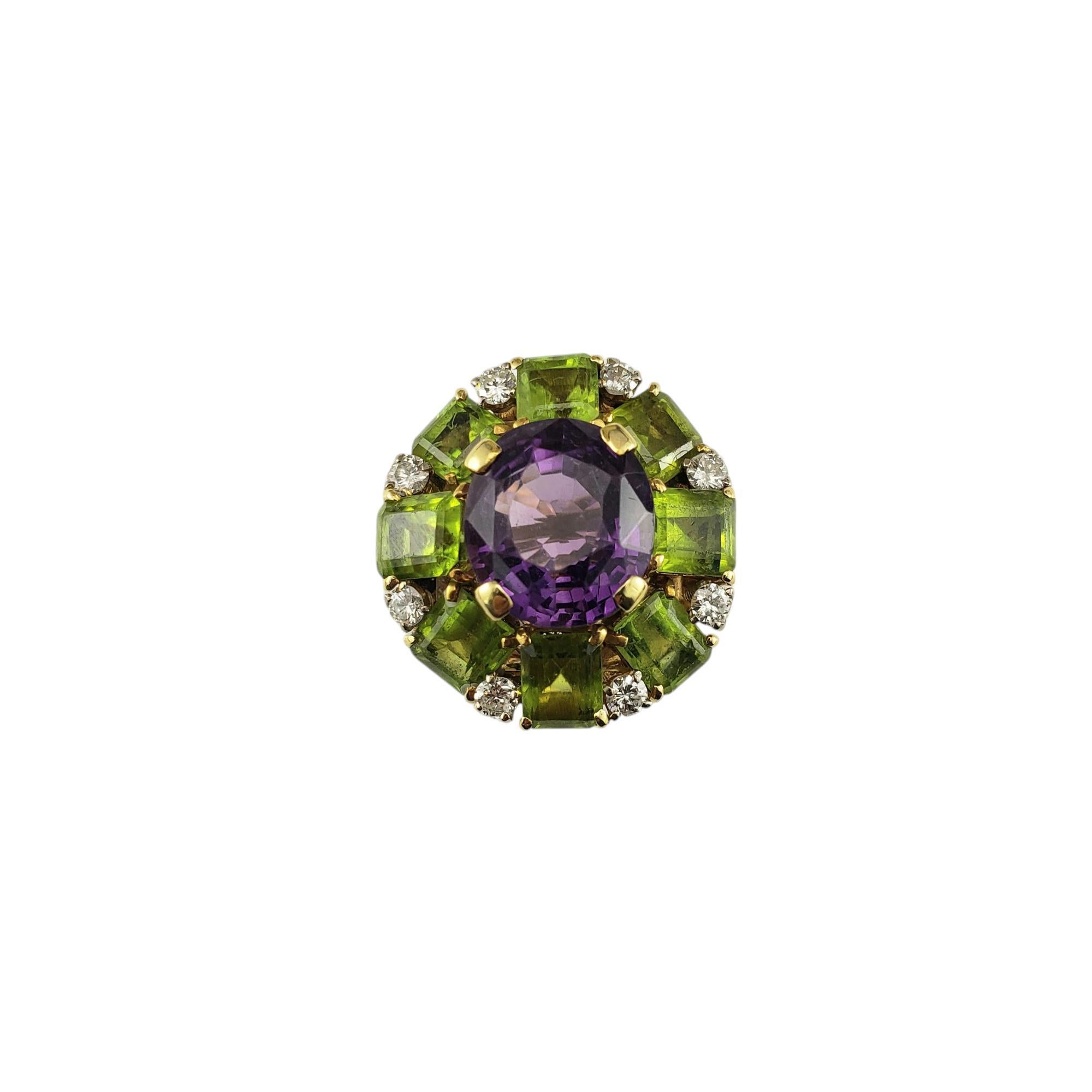 Women's 14K Yellow Gold Amethyst, Diamond, & Peridot Cocktail Ring Size 7  #18857 For Sale