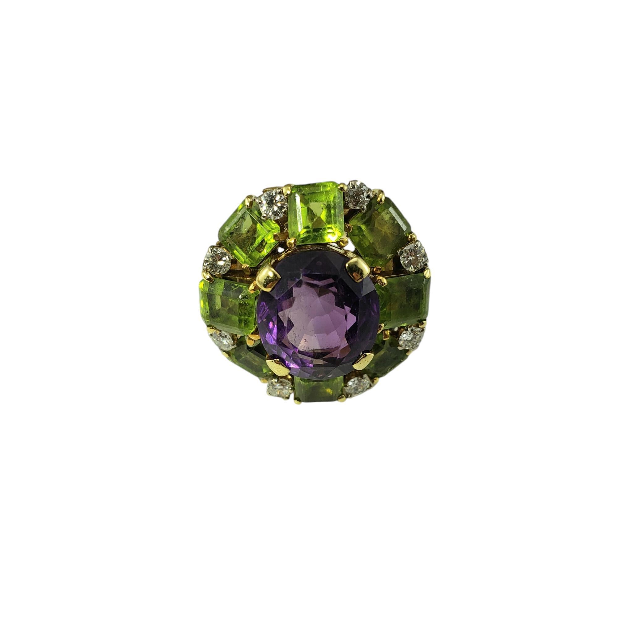 14K Yellow Gold Amethyst, Diamond, & Peridot Cocktail Ring Size 7  #18857 For Sale 1