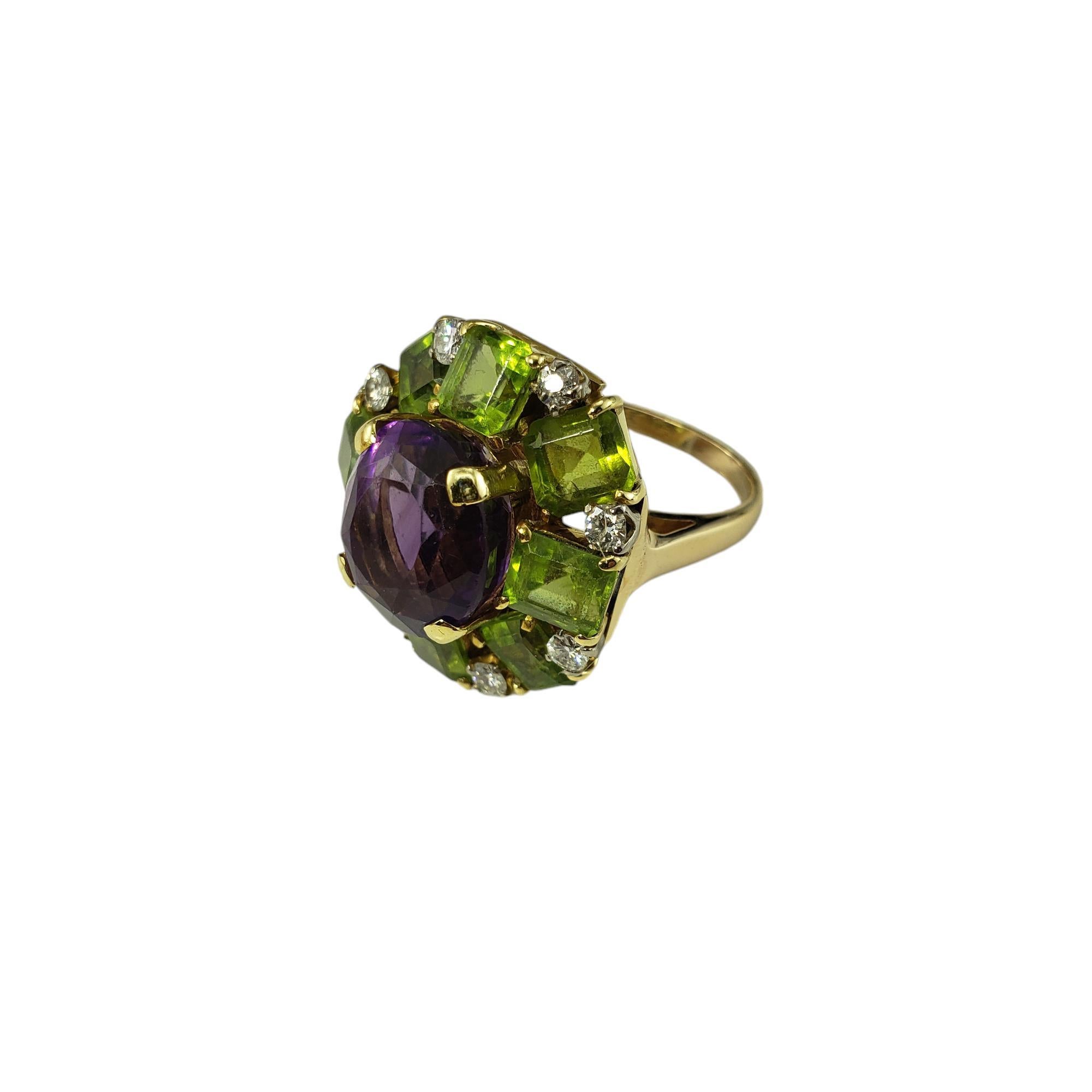 14K Yellow Gold Amethyst, Diamond, & Peridot Cocktail Ring Size 7  #18857 For Sale 3