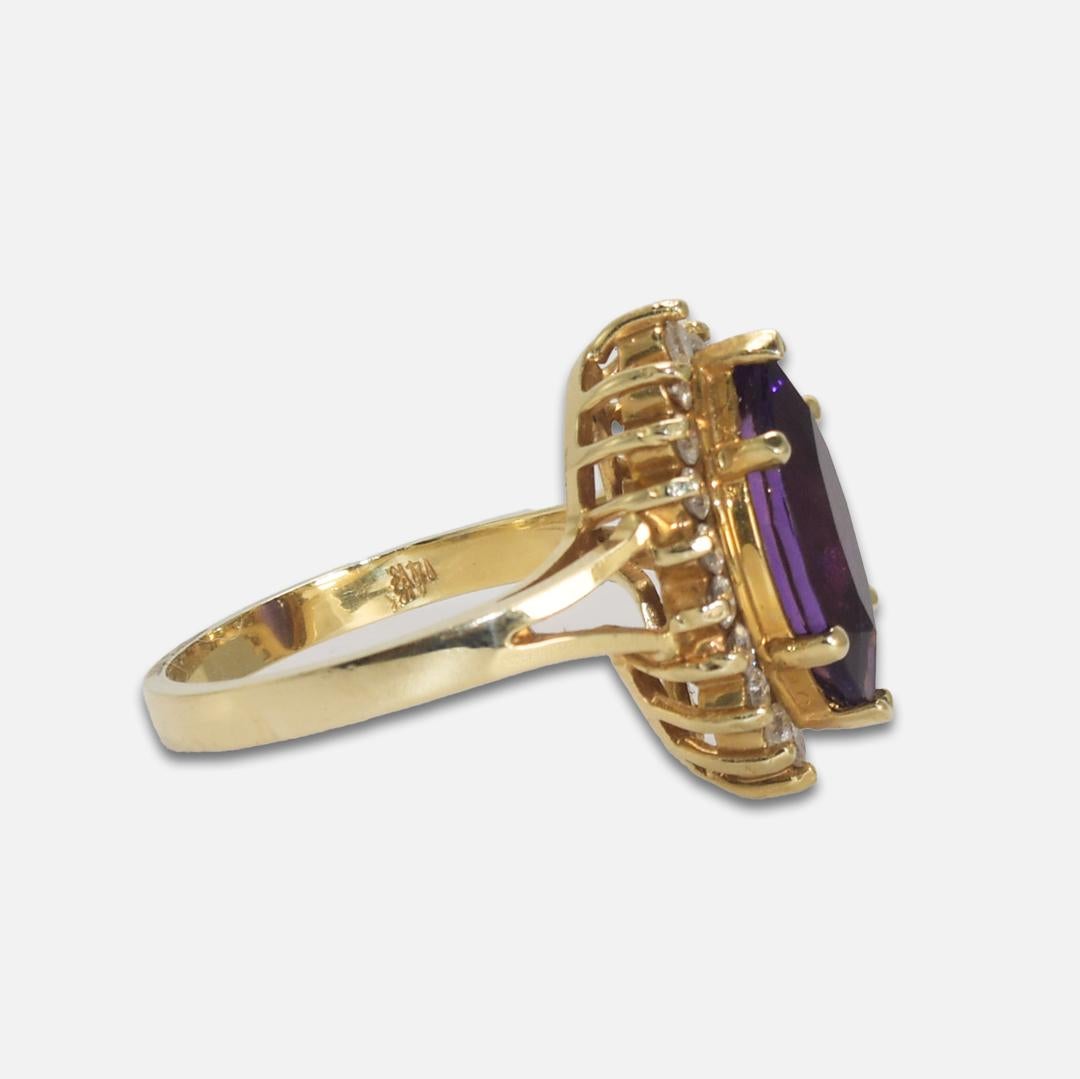 14K Gelbgold Amethyst- und Diamantring 6.2g (Marquiseschliff)