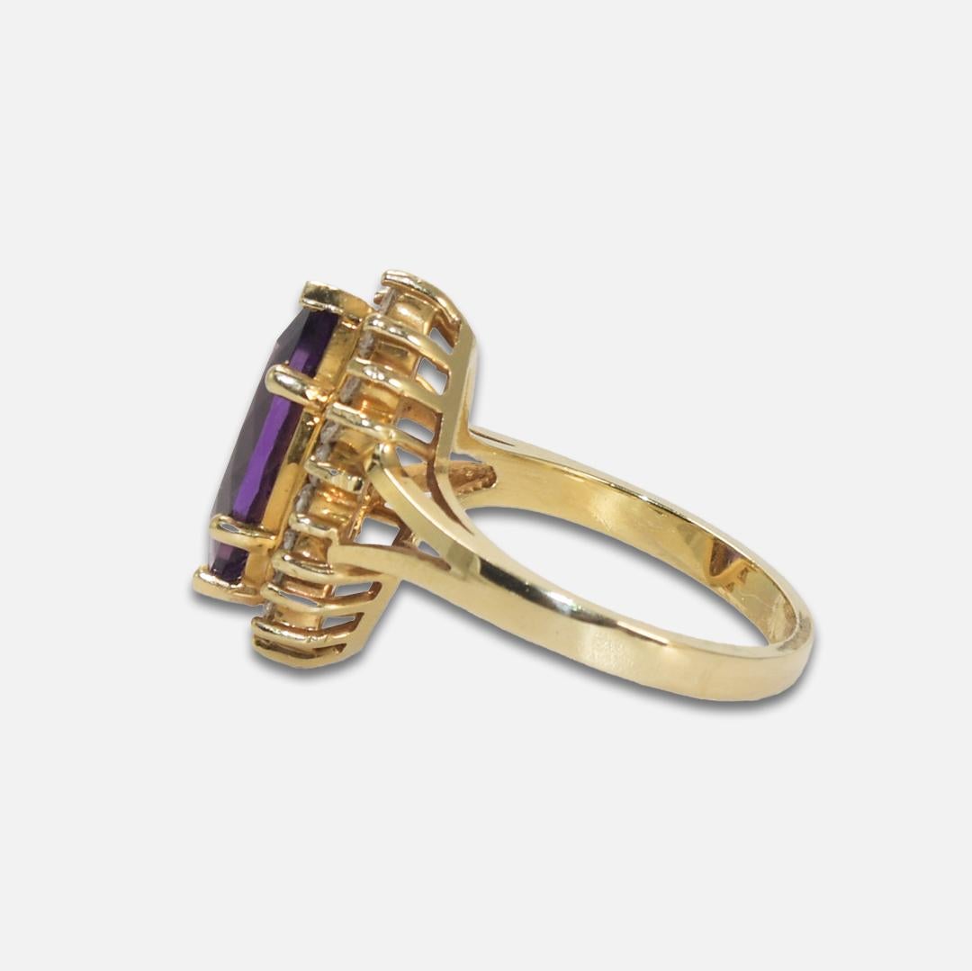 14K Gelbgold Amethyst- und Diamantring 6.2g für Damen oder Herren