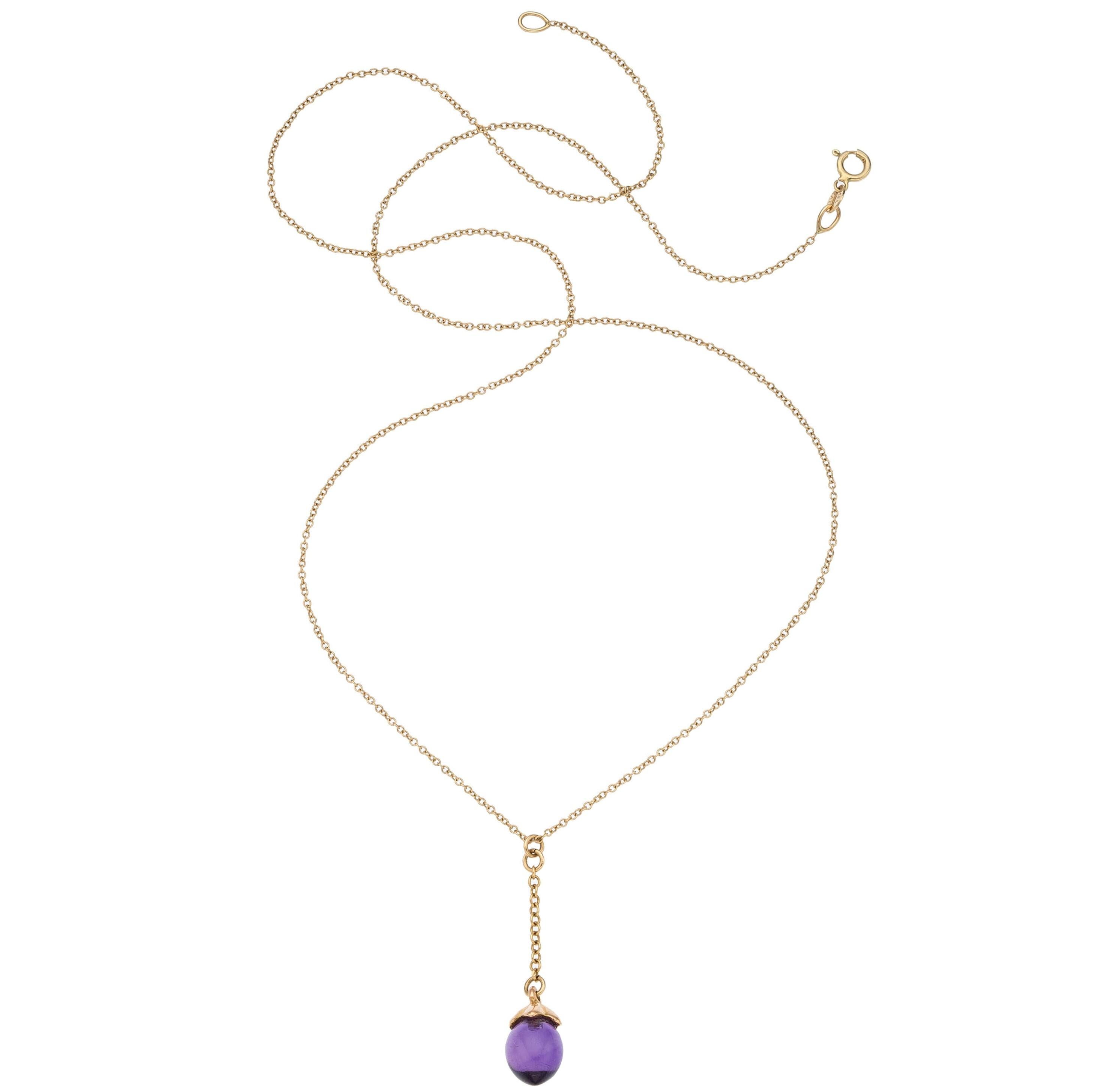Collana con ciondolo a goccia di ametista in oro giallo 14k e oro 18k 18