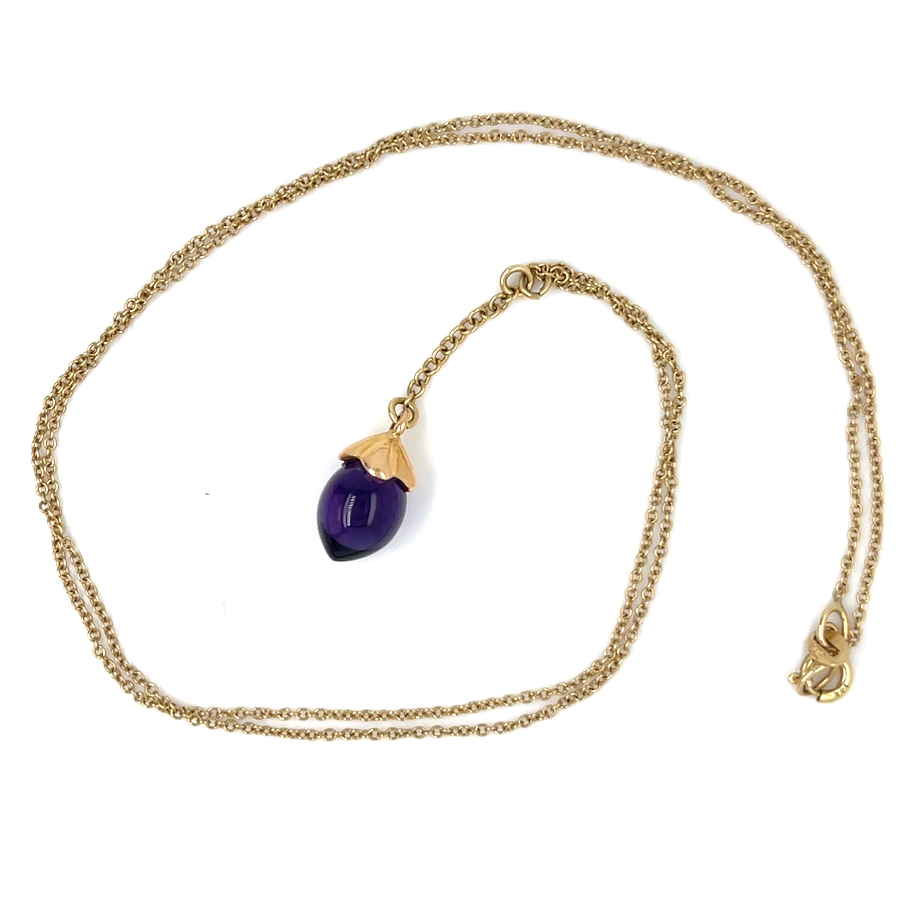 da uomo o donna Collana con ciondolo a goccia di ametista in oro giallo 14k e oro 18k 18