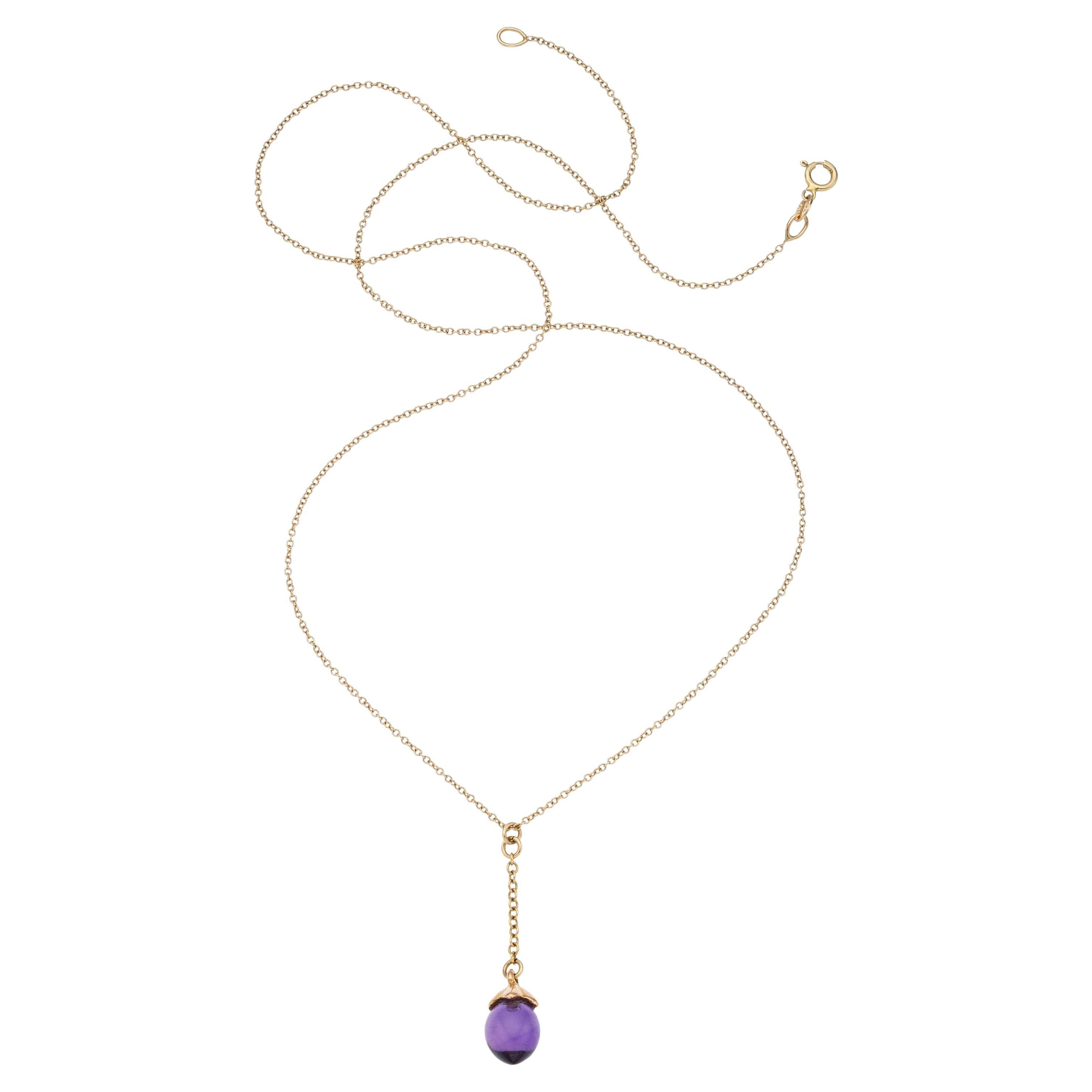 Collier pendentif Améthyste en or jaune 14k serti en or 18k 18" 2.5g