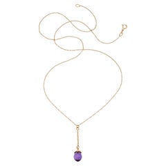 14k Yellow Gold Amethyst Drop Pendant Necklace set in 18k Gold 18" 2.5g