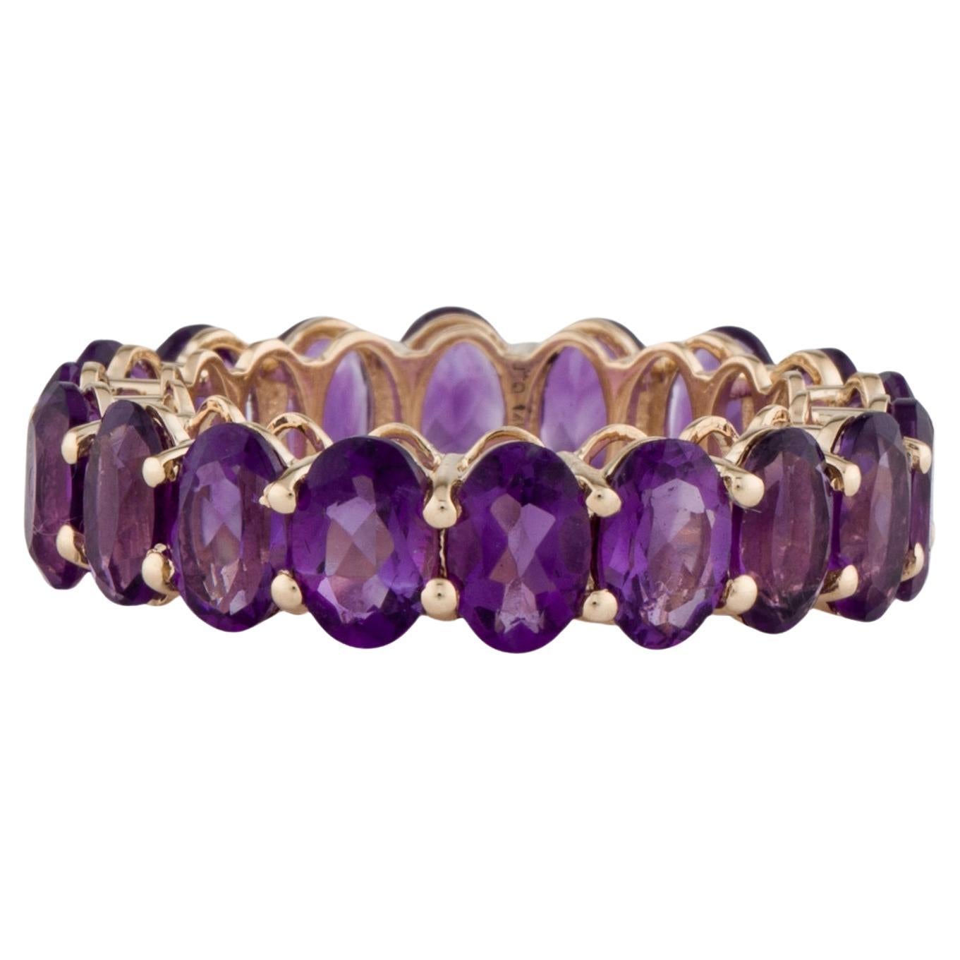 14K Yellow Gold Amethyst Eternity Band, Size 7 Oval Brilliant Purple Amethysts For Sale