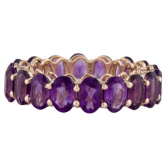 14K Yellow Gold Amethyst Eternity Band, Size 7 Oval Brilliant Purple Amethysts