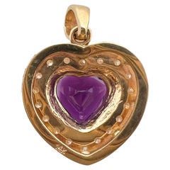 14k Yellow Gold Amethyst Heart Shaped Pendant with Diamonds