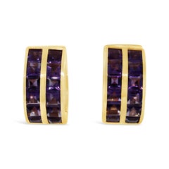 14k Yellow Gold Amethyst Hoop Earrings