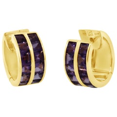 14k Yellow Gold Amethyst Hoop Earrings