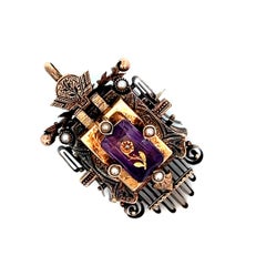 14k Yellow Gold Amethyst & Pearl 1860 Victorian Brooch