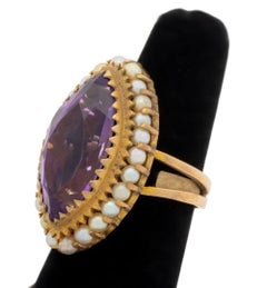 14K Yellow Gold Amethyst Pearl Ring