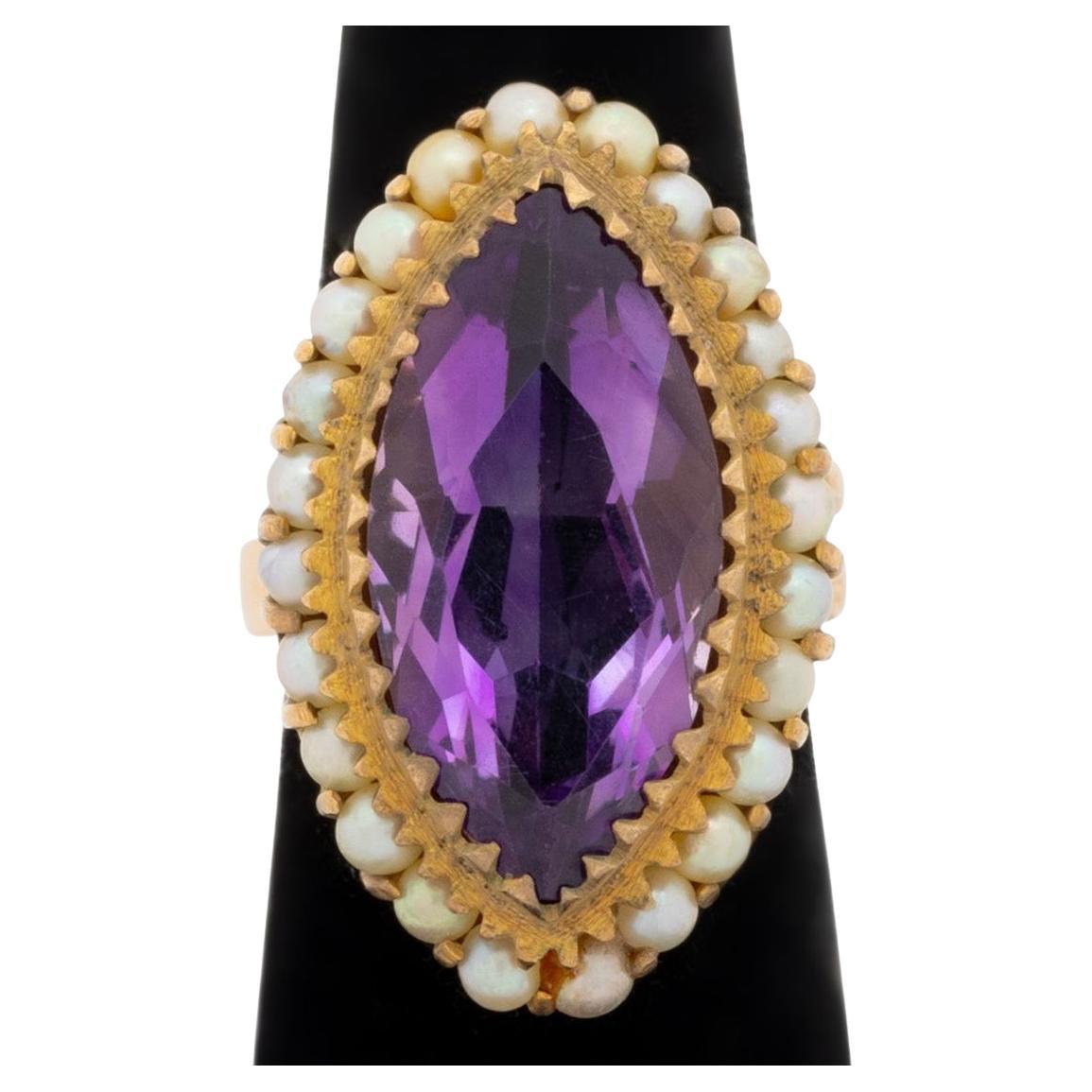 14K Yellow Gold Amethyst Pearl Ring