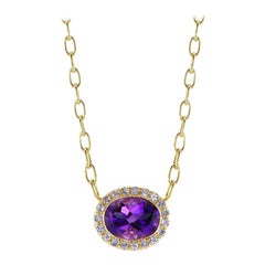 14 Karat Yellow Gold Amethyst Pendant and Tanzanite Halo Necklace