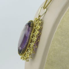 14k Yellow Gold Amethyst Pendant Necklace, Circa 1880, 8.00 Carats