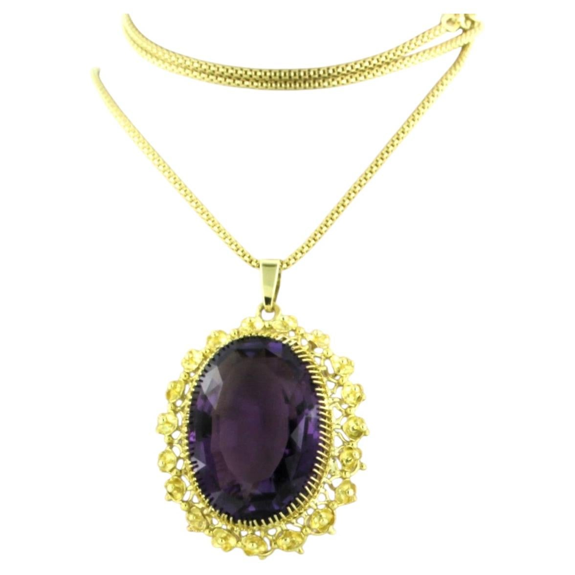 Collana con ciondolo di ametista in oro giallo 14k, 1880 circa, 8,00 carati