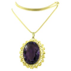 14k Yellow Gold Amethyst Pendant Necklace, Circa 1880, 8.00 Carats
