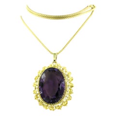14k Yellow Gold Amethyst Pendant Necklace, Circa 1980, 30 Carats
