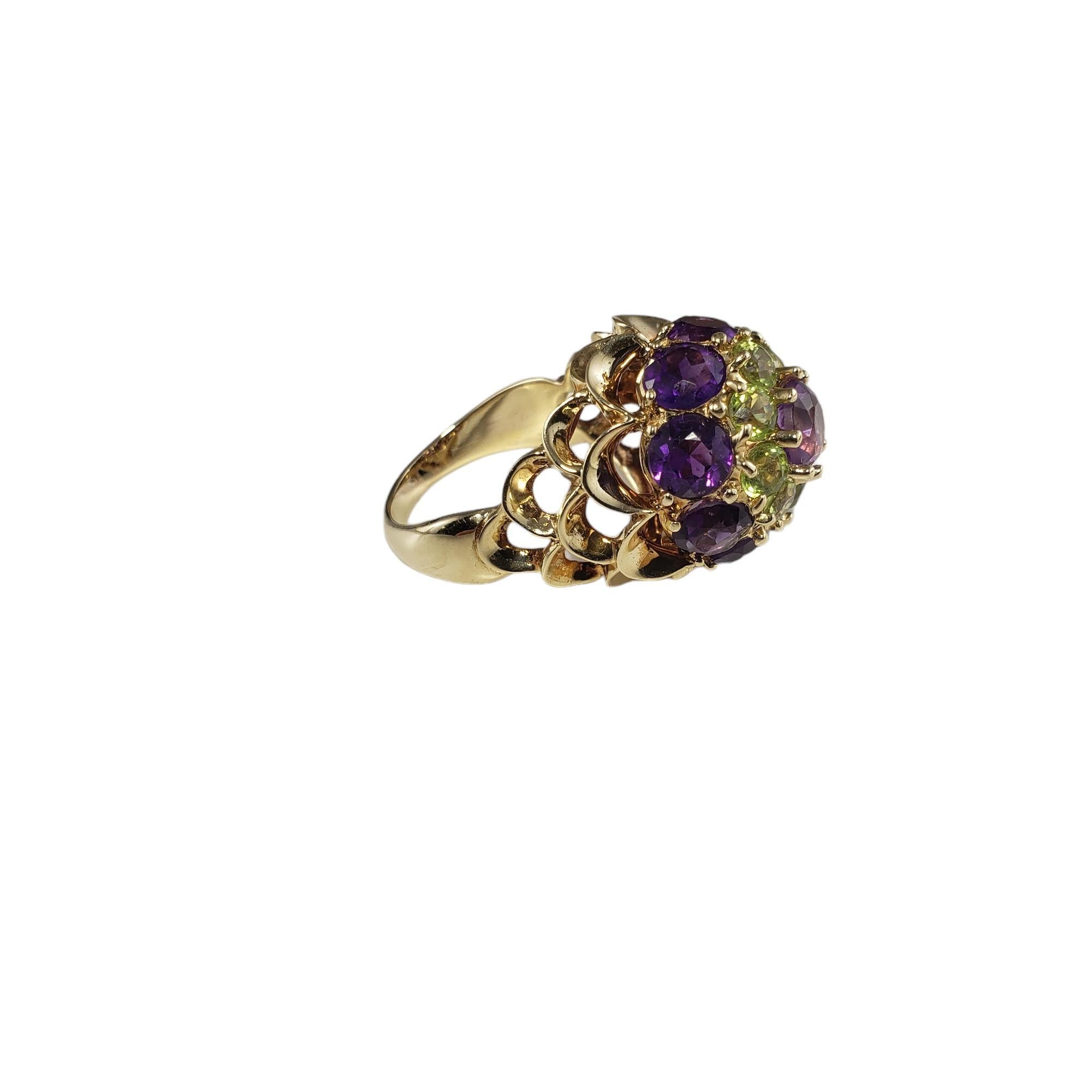 Round Cut 14K Yellow Gold Amethyst & Peridot Ring Size 7 #16327 For Sale