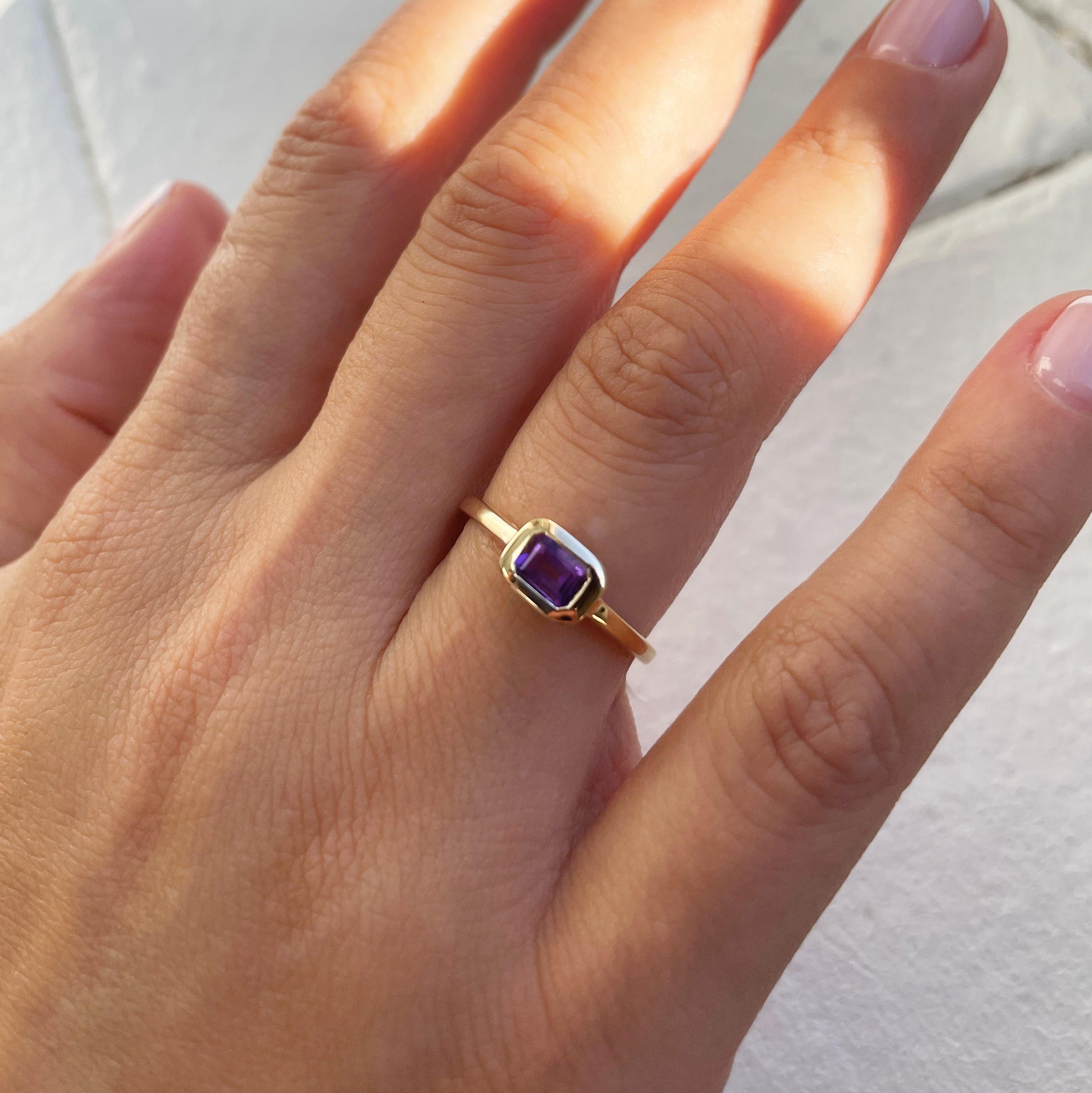 Charming Design - This stackable ring features a 14k gold band, and a emerald cut shaped gorgeous Purple Amethyst approximately 0.50cts, available in  white, yellow and rose gold
 Measurements for ring size: The finger Size of this sapphire ring is