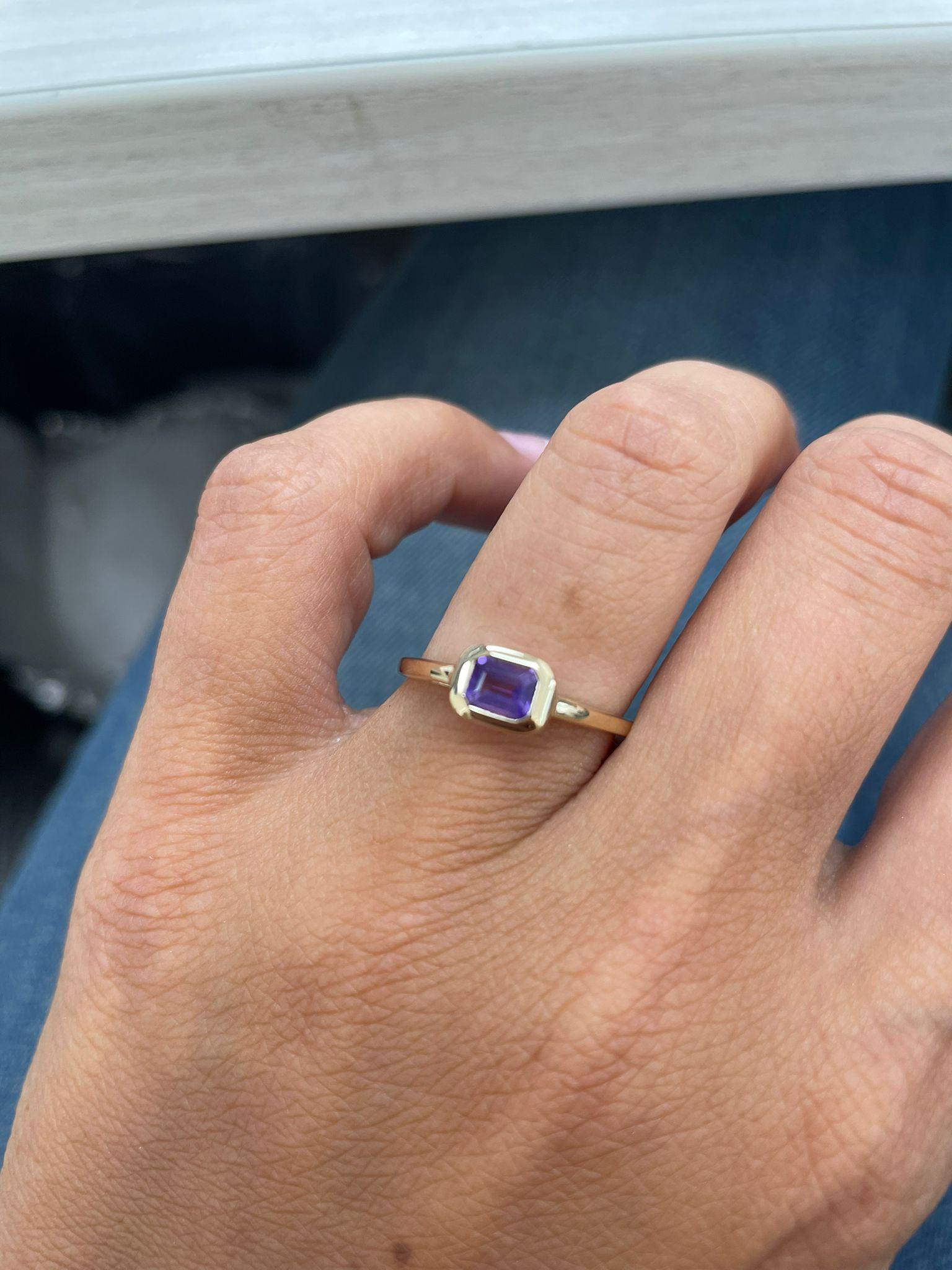 Contemporary 14K Yellow Gold Amethyst Ring for Her For Sale