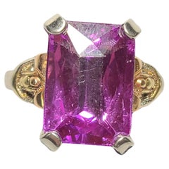 14K Yellow Gold Amethyst Ring with Lab Created Stone