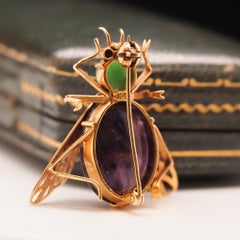 14K Yellow Gold Amethyst, Ruby and Turquoise Fly Brooch Pin
