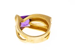 14k Yellow Gold Amethyst Set Contemporary Horizontal Elongated Ring