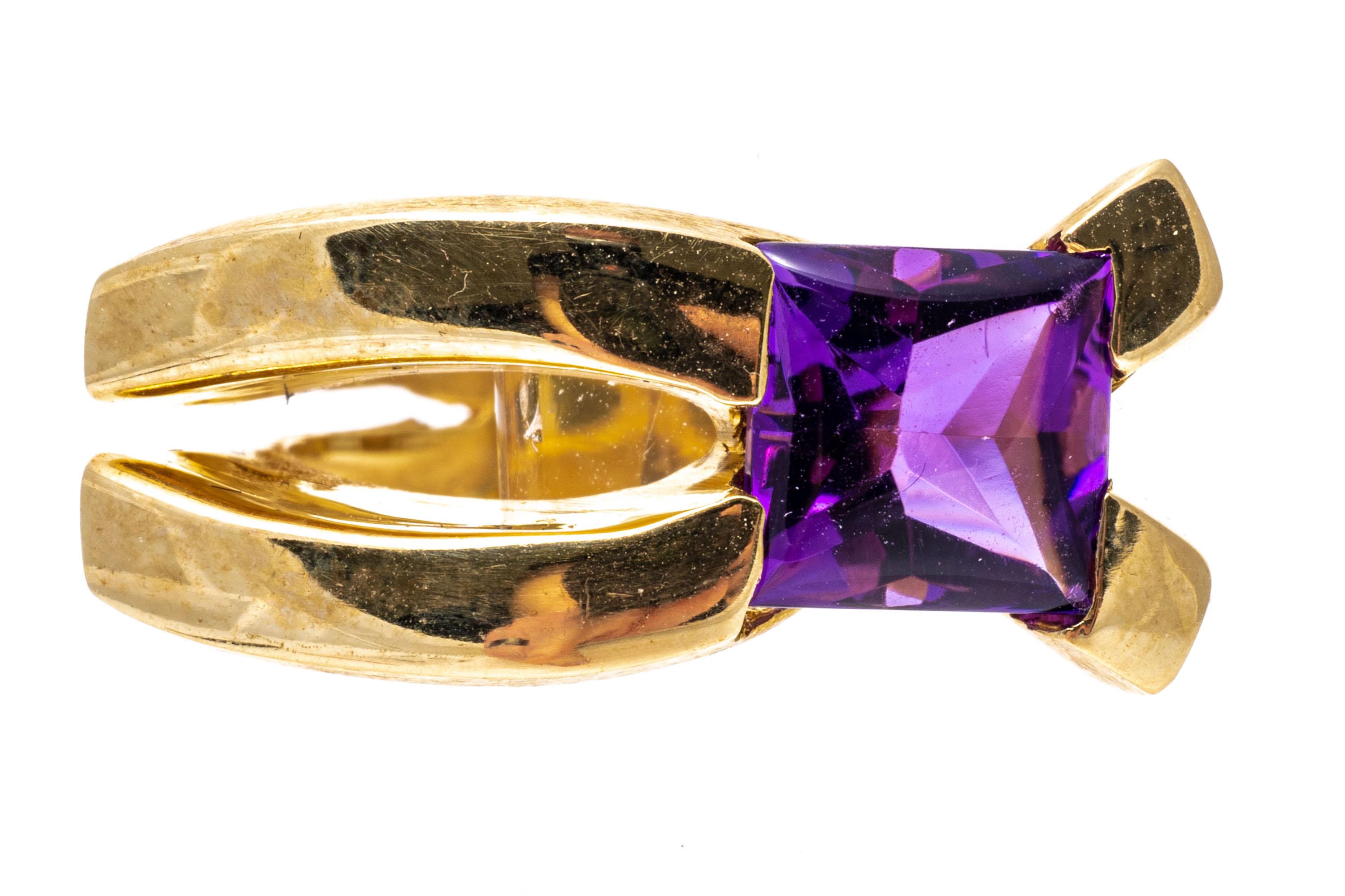 14k Yellow Gold Amethyst Set Contemporary Horizontal Elongated Ring For Sale 1