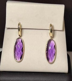 14K Yellow Gold Amethyst Stone Drop Dangle Earrings