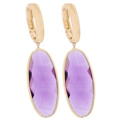 14K Yellow Gold Amethyst Stone Drop Dangle Earrings