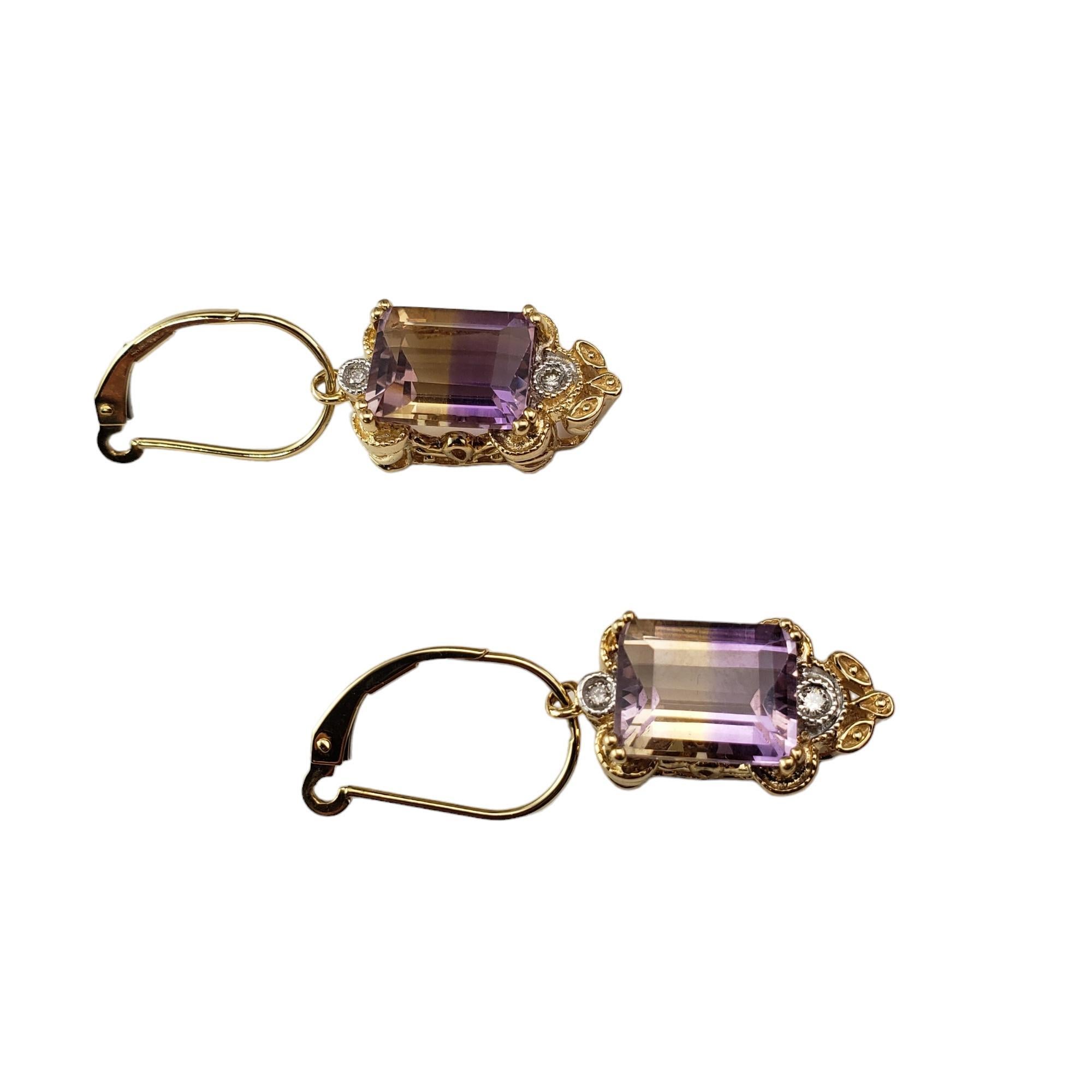 Emerald Cut 14K Yellow Gold Ametrine & Diamond Earrings  #17079 For Sale